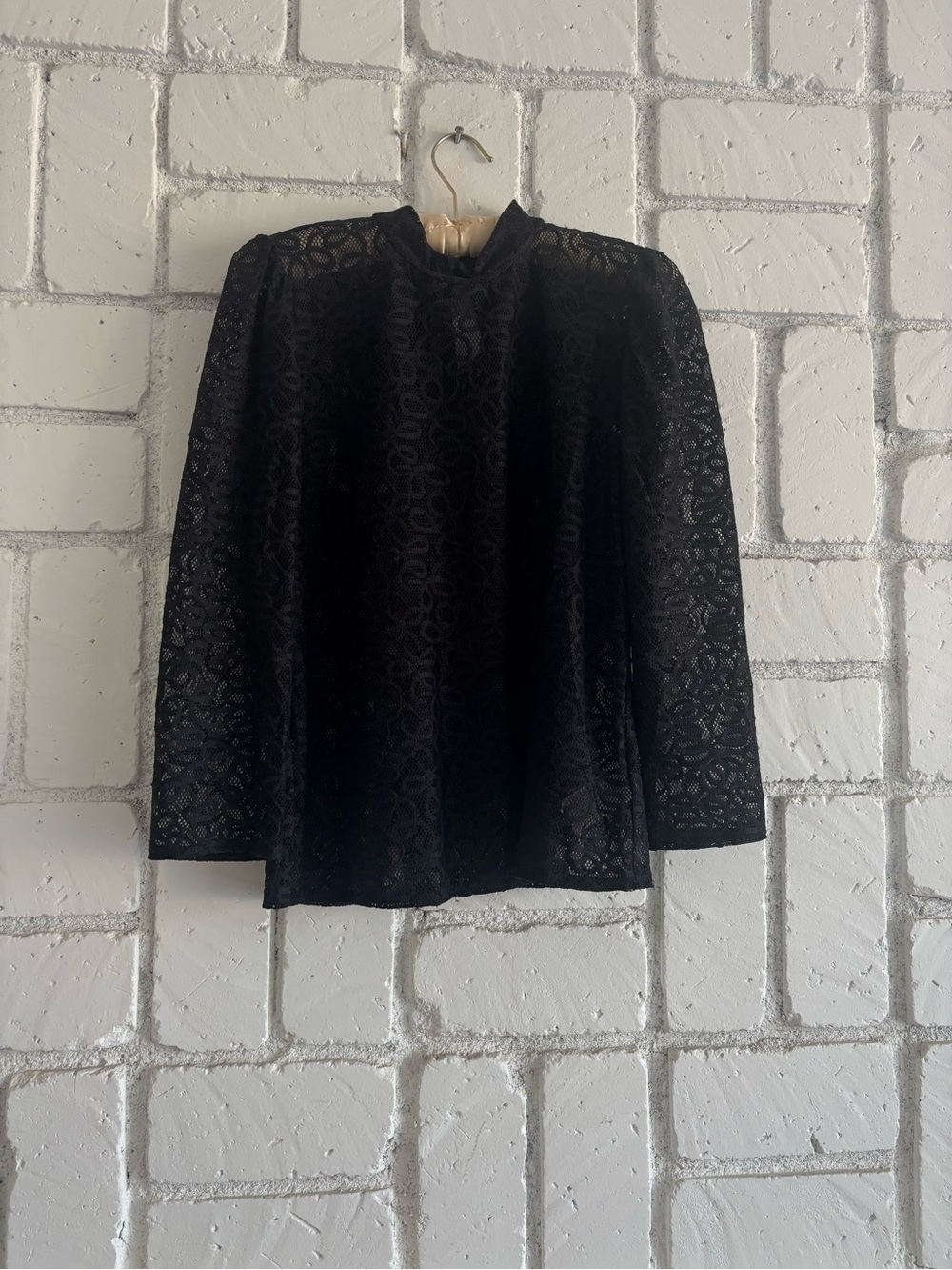 Black Lace Long-Sleeve Mock Neck Top
